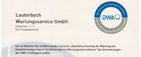 Zertifiziertes Wartungsunternehmen der DWA